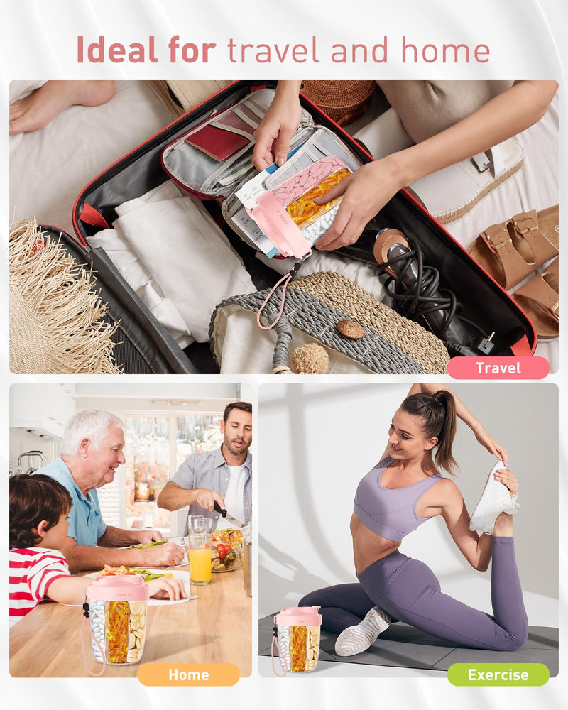 [Australia] - Large Pill Organizer,Supplement Organizer for 7 Different Vitamins,Pill Dispenser with Anti-Mixing Design,Easy to Retrieve Meds,Includes 20 Pcs Labels,Travel Pill Organizer(Pink) Pink 