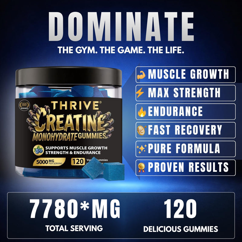 Creatine Monohydrate Gummies 5000mg | 120 High Potency Vegan Gummies (30 Day Supply) | Supports Muscle Growth, Strength & Endurance with L-Taurine, Betaine Anhydrous & Alpha GPC | for Men & Women Creatine Monohydrate
