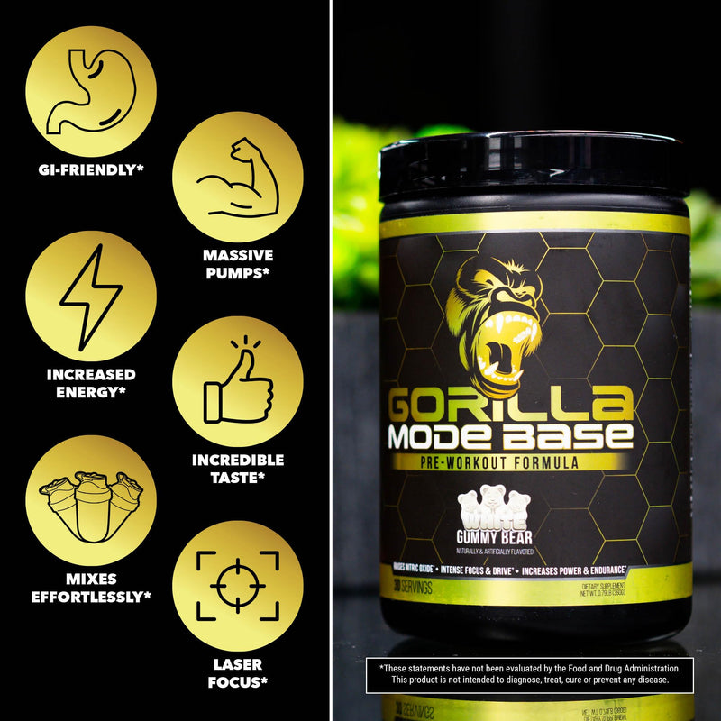 [Australia] - Gorilla Mode Base Pre Workout - Raises Nitric Oxide · Intense Focus & Drive · Endurance · Power - L-Citrulline, L-Tyrosine, Betaine, Alpha-GPC, Caffeine, Huperzine A - 360 Grams (Watermelon) Watermelon 