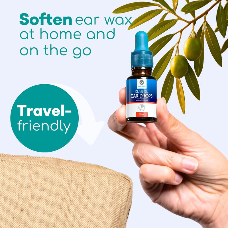 [Australia] - Medi Grade Olive Oil Ear Wax Drops, 10ml - 100% Natural Ear Wax Remover Drops, Softens & Removes Waxy Buildup in The Ear. Advanced Ear Cleaner Olive Oil Ear Drops, can be Used Alongside Ear Syringes 