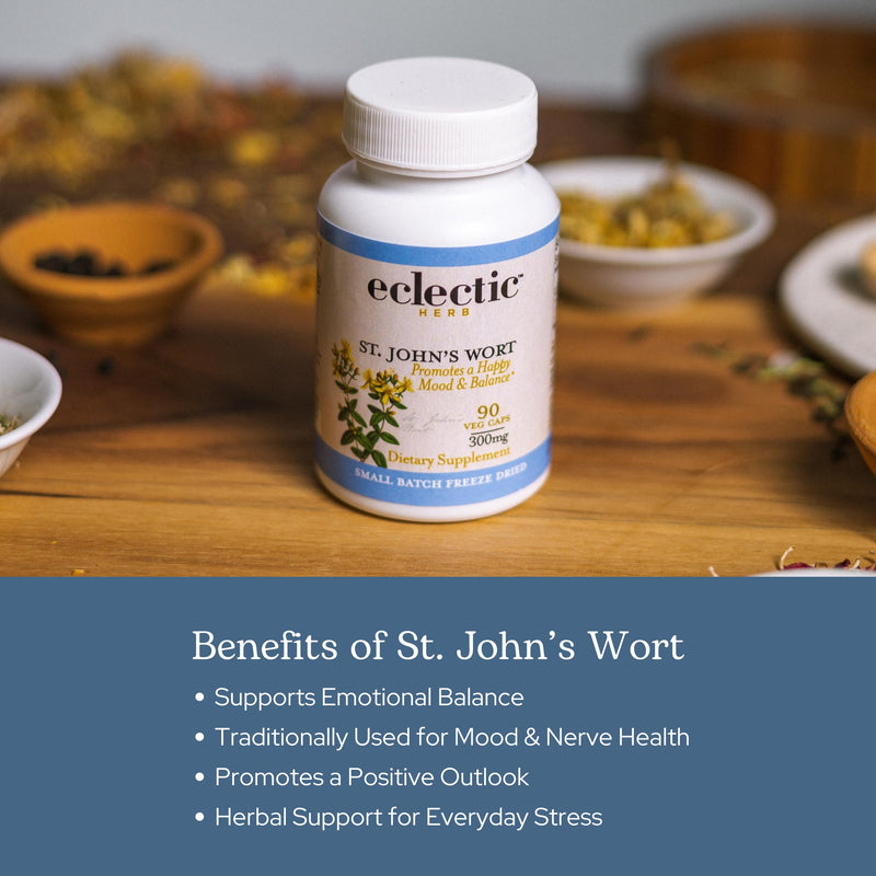[Australia] - Eclectic Institute Raw Fresh Freeze-Dried Non-GMO St. John's Wort | Herbal Health Supplement, Promotes a Positive Mood | 90 CT Pink 90 Count (Pack of 1) 