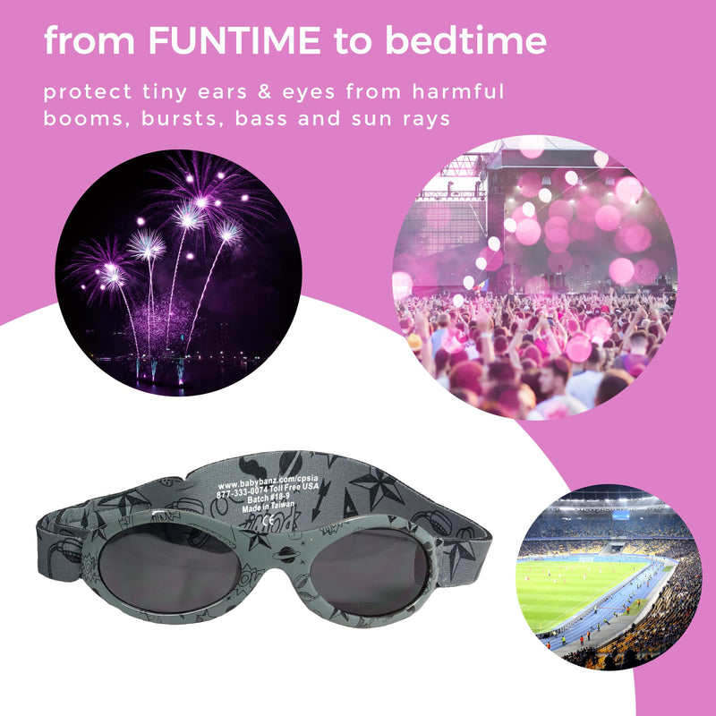 [Australia] - BANZ Baby Earmuffs & Sunglasses 0-36 Months - Noise Cancelling & UV Protection ages 0-2+ years Doodle Grey 