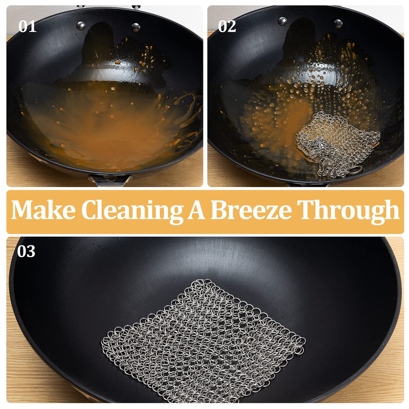 [Australia] - Amagabeli Cast Iron Cleaner 8"x6" Chain mail scrubber 316L Premium Stainless Steel Chainmail Scrubber for cast iron pans Skillet Wok Pot Dutch Ovens Cleaning with Hanging Ring Rectangle 316 CS03 8"x6" 