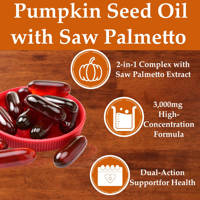[Australia] - Pumpkin Seed Oil with Saw Palmetto,Nutrikiv Pumpkin Seed Oil,3000mg, Cold Pressed,Essential Fatty Acids & Phytosterols, Non-GMO,Supports Hair, Urinary, Bladder & Prostate Health 180 Softgels (1) 1 