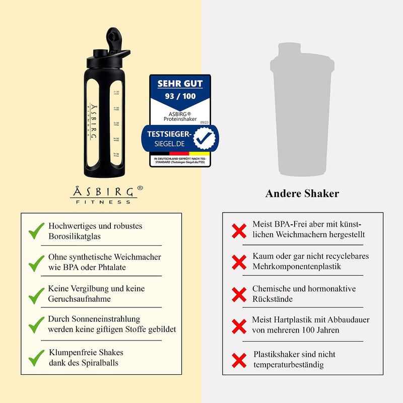 [Australia] - Asbirg Fitness | Glass protein shaker | Protein Shaker | Drinking bottle | with spiral ball| BLACK 