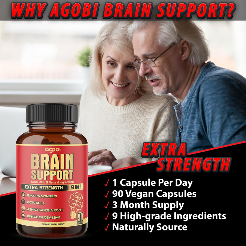 [Australia] - 9in1 Brain Support Supplement - Concentrated Ashwagandha Root, Gotu Kola Powder, Bacopa Monnieri Powder and More - 90 Capsules - 3 Months Supply 