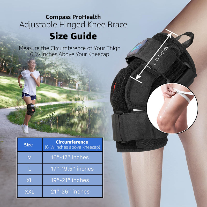 [Australia] - Hinged Knee Brace – Dual Metal Hinges, Silicone Patella Support, Easy Pull Tabs – Pain Relief for ACL, MCL, Meniscus, Arthritis, Post-Surgery(Large) Large 