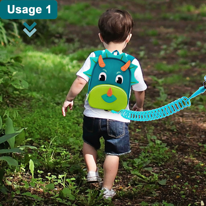 Accmor Toddler Harness Backpack Leash, Cute Dinosaur kid Backpacks with Anti Lost Wrist Link, Child Backpack with Leash for Baby Boys Girls, Mini Toddler Back Pack Tether for Outdoor Walking (Blue) Aquamarine/Triceratops