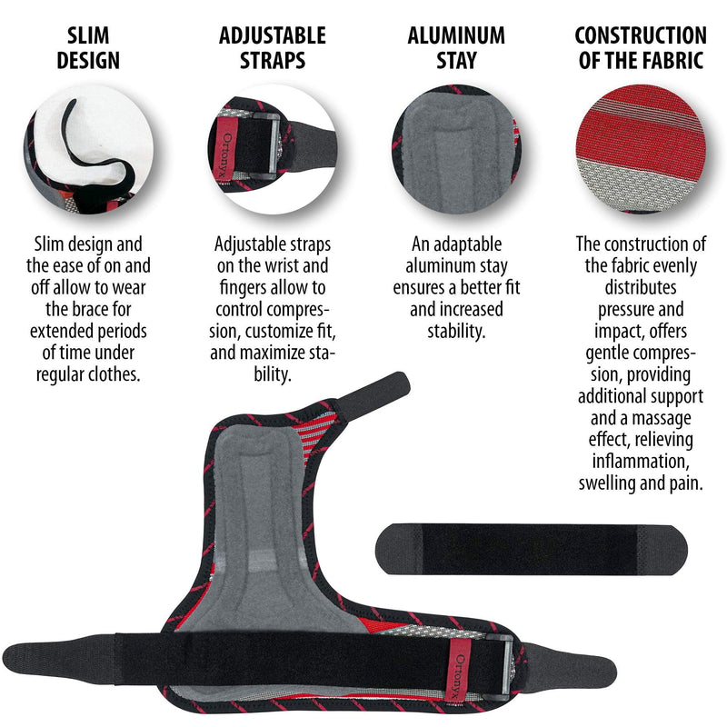 [Australia] - ORTONYX Pinky Finger Splint Wrist Immobilizer Brace - Boxer Fracture for 4th & 5th Finger, Ulnar Gutter Support, Metacarpal Tunnel Syndrome, Breathable & Adjustable for Left or Right Hand / KB434 Gray One size Gray/Red/Black 