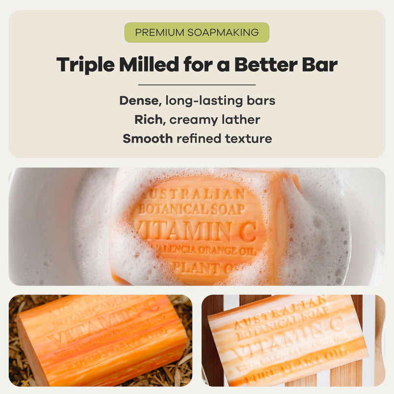 Australian Botanical Soap Vitamin C with Valencia Orange Oil 6.6 oz Triple Milled Luxury Soap Bar Enriched with Shea Butter, Suitable for Men, Women and All Skin Types, Pack of 1 6.6 Ounce (Pack of 1)