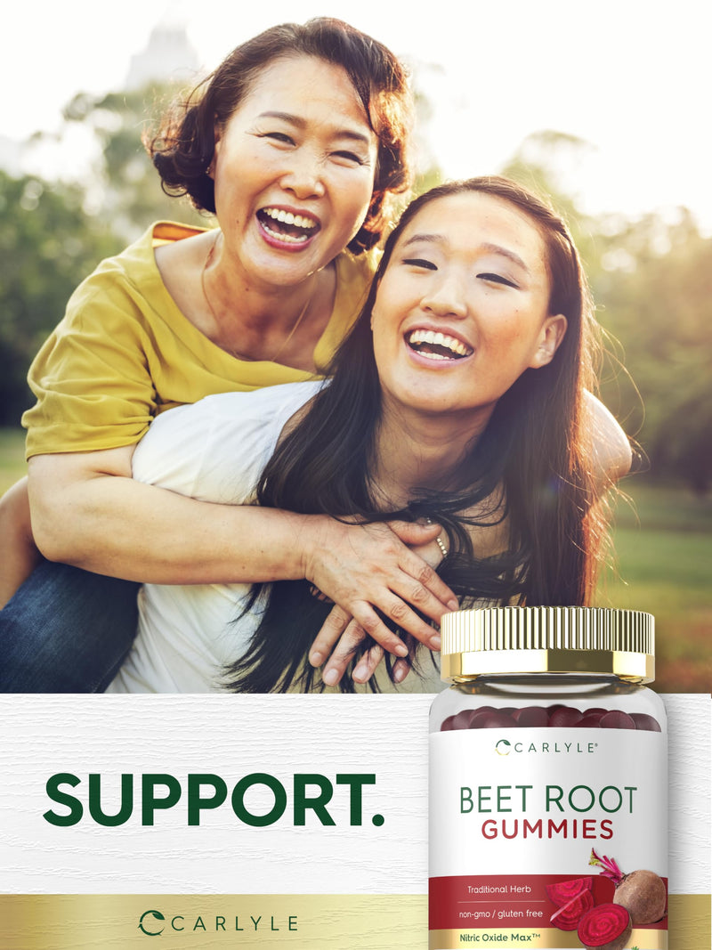 Carlyle Beet Root Gummies | 60 Count | Strawberry Flavor | Extract Supplement with Black Pepper and Vitamin C | For Men and Women | Beta Vulgaris | Vegan, Non-GMO, and Gluten Free