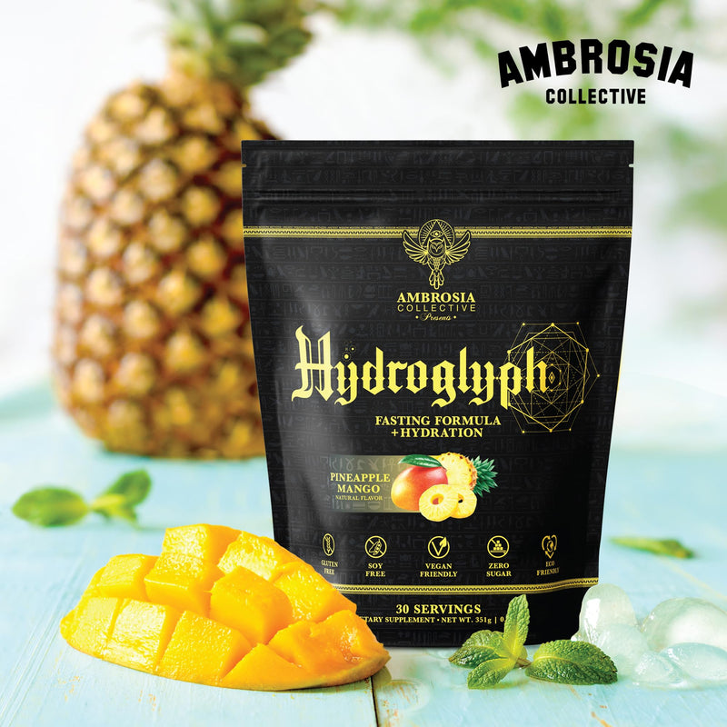 [Australia] - Ambrosia Hydroglyph Intraworkout Formula w/BCAA + EAA + Electrolytes Hydration Powder to Protect Lean Muscle, 0g Sugar Fasting Hydration Drink Mix, Made w/Coconut Water (Pineapple Mango) Pineapple Mango 