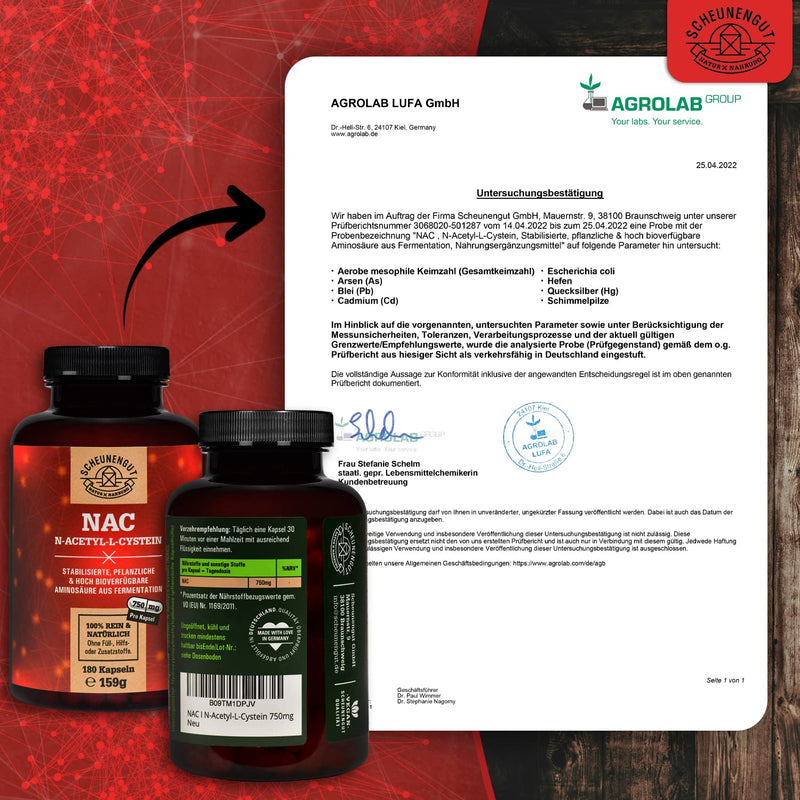 [Australia] - NAC - 180 capsules 750mg each - IMPORTANT: 100% naturally derived (no chemicals) I N-Acetyl L-Cysteine High dosage I Absolutely pure - no additives I Vegan and laboratory tested I from Germany I SCHEUNENGUT® 