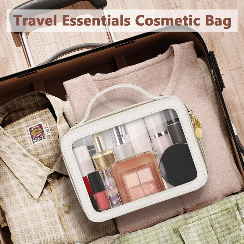 Soimeat Travel Clear Makeup Bag with Makeup Brush Bag, Leather Makeup Case Toiletry Bag, Portable Cosmetic Bag Case, Transparent Waterproof Cosmetic Organizer Storage Bag for Women,