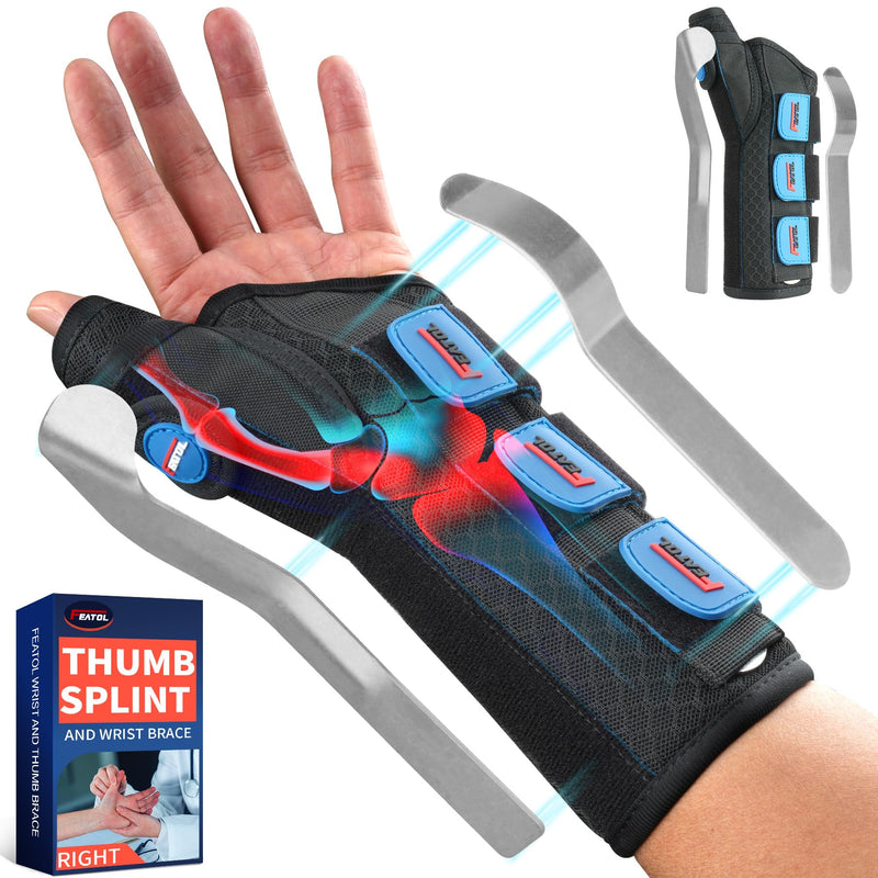 FEATOL Carpal Tunnel Wrist Brace Night Support, Thumb Spica Splint Left Hand for De Quervains Tenosynovitis, Tendonitis, Wrist Brace With Thumb Support-Medium/Large-Women & Men, Black Medium/Large(Pack of 1) Left Hand-Black Blue