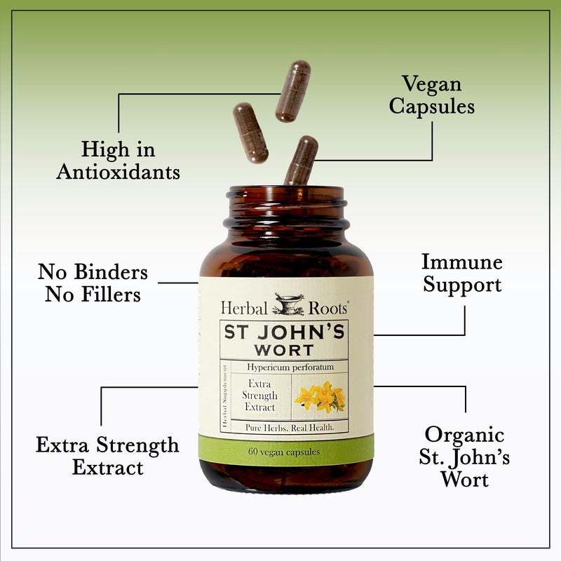 [Australia] - Herbal Roots St Johns Wort Capsules | 450 mg per serving | Pure St. John’s Wort with No Binders or Fillers Non GMO | 60 Vegan Capsules 