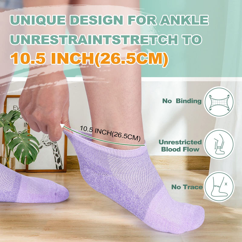 [Australia] - Diabetic Socks for Women&Men-6 Pairs Bamboo Viscose Non Binding Diabetic Ankle Low Cut Sock Size 6-9 9-11 Medium Purple/Green/Orange Red/Pale Purple/Black/White 