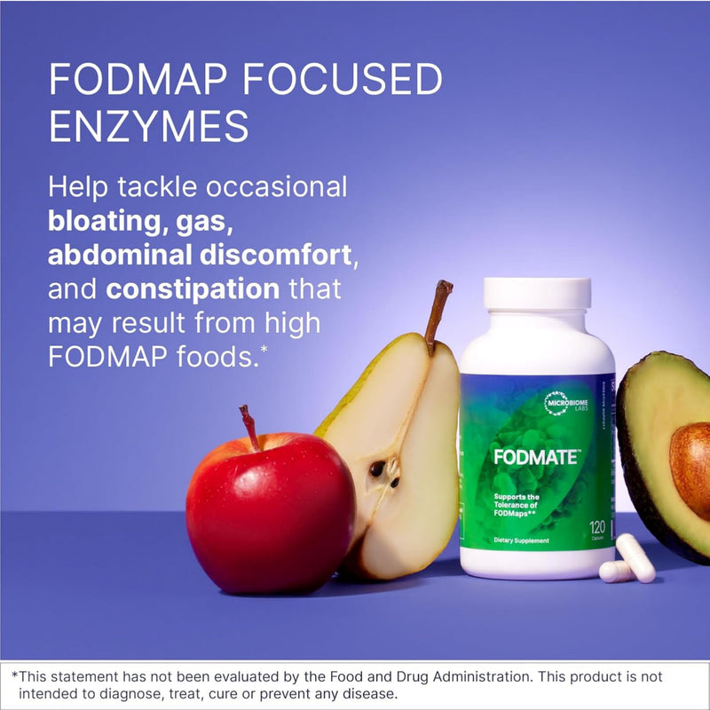 Microbiome Labs FODMATE – Digestive Enzymes for Low FODMAP Protocols & Gut Health, High Strength Enzyme Complex for Bloating, Digestion Support with Lactase & Alpha-Galactosidase (120 Vegan Capsules)