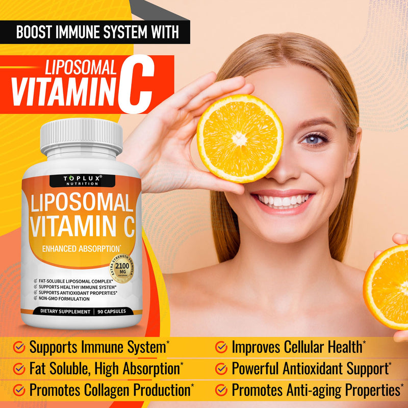 Liposomal Vitamin C 2100mg High Absorption Fat Soluble VIT C - Immune Support Collagen Booster Immunity Defense & Powerful Antioxidant, MCT Oil & Sunflower Lecithin, Acsorbic Acid, Vegan Non-GMO V3