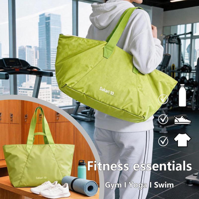 Women’s Expandable Foldable Waterproof Large Tote Bag with Bonus Mini Waterproof Toiletry Bag, Multi-Use Grocery Shopping Gym Travel Driving Carryall Handbag