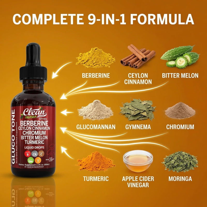 Clean Nutra Berberine with Ceylon Cinnamon Supplement Liquid Drops + Bitter Melon Extract, Glucomannan, Gymnema, Chromium, Turmeric, Organic Panax Ginseng, Moringa 1
