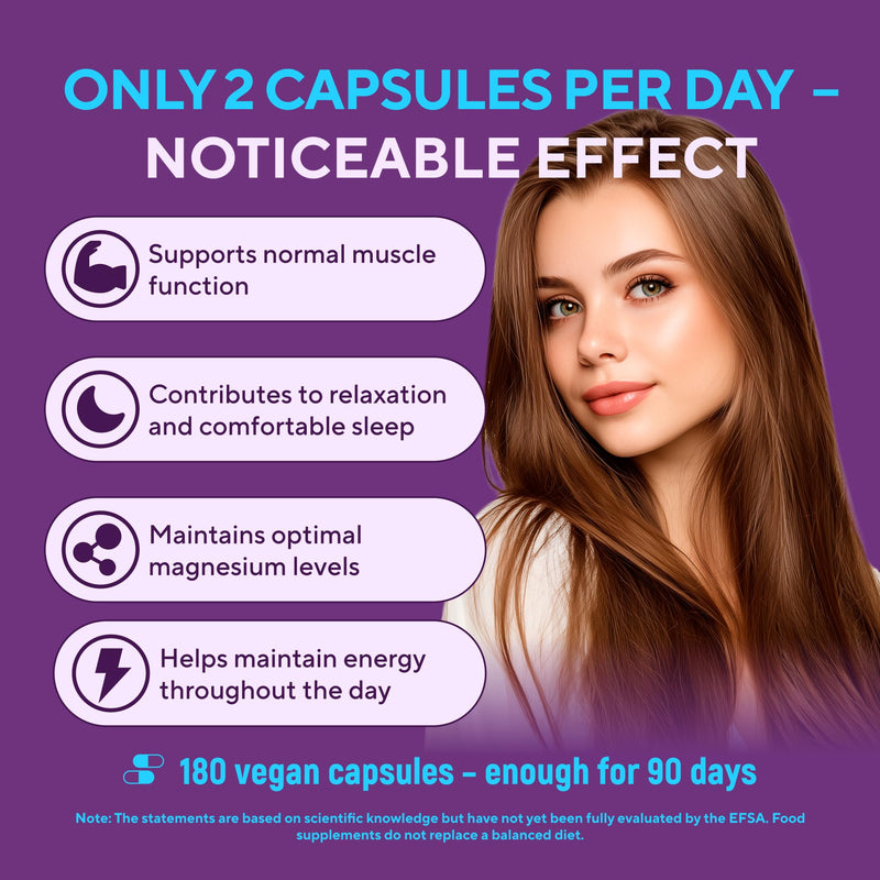 Magnesium Complex 400 mg – Bisglycinate + Citrate with Vitamin B6 – High Strength & Lab Tested – for Nerves, Muscles & Energy – Vegan, No Additives – 180 Capsules 180 count (Pack of 1)