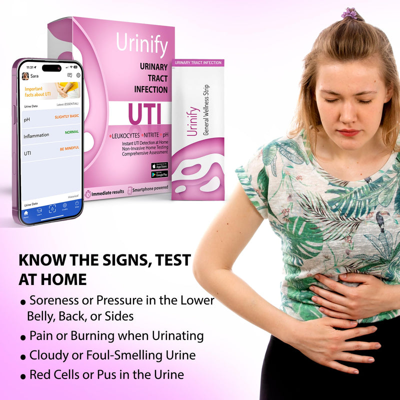 [URINIFY UTI] Mobile App at Home Urinary Tract Infection (UTI) Test Strips, Urine Test Strips, Urinary pH Test Strips, urinalysis Test, Leukocytes, Nitrite, and pH (5 Counts (Pack of 1)) 5 Count (Pack of 1)