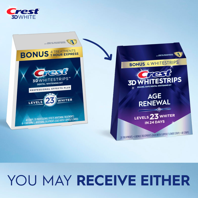 Crest 3D Whitestrips Age Renewal, 3D White, Teeth Whitening Strip Kit, 48 Strips (24 Count Pack), Crest Teeth Whitening Strips, Teeth Whitening Kit 24 Count (Pack of 1)