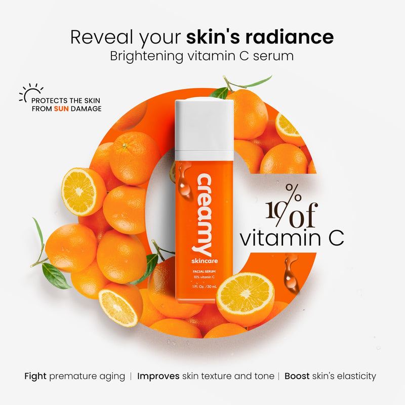 Creamy Vitamin C Face Serum, 10% Vitamin C, Serum for Glowing and Radiant Skin, Even Skin Tone, Prevent Premature Aging, All Skin Types, 1 fl oz/30mL