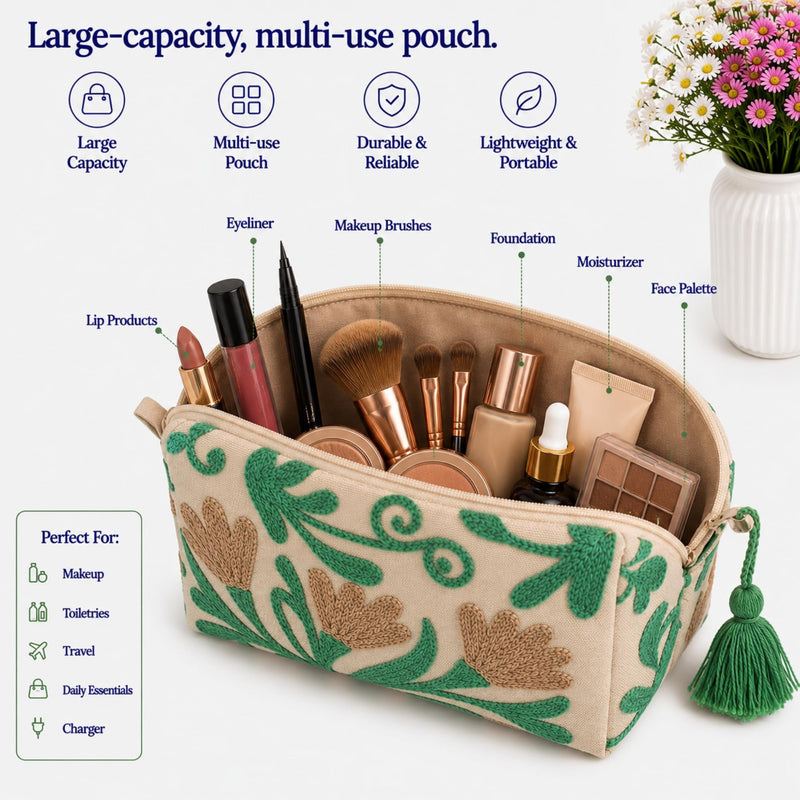 Huar Travel Makeup Bag- Large Capacity Cosmetic Bags for Women | Water Resistance Lining Portable Pouch & Open Toiletry Bag - Makeup Organizer for Travel Essentials (Beige) Beige