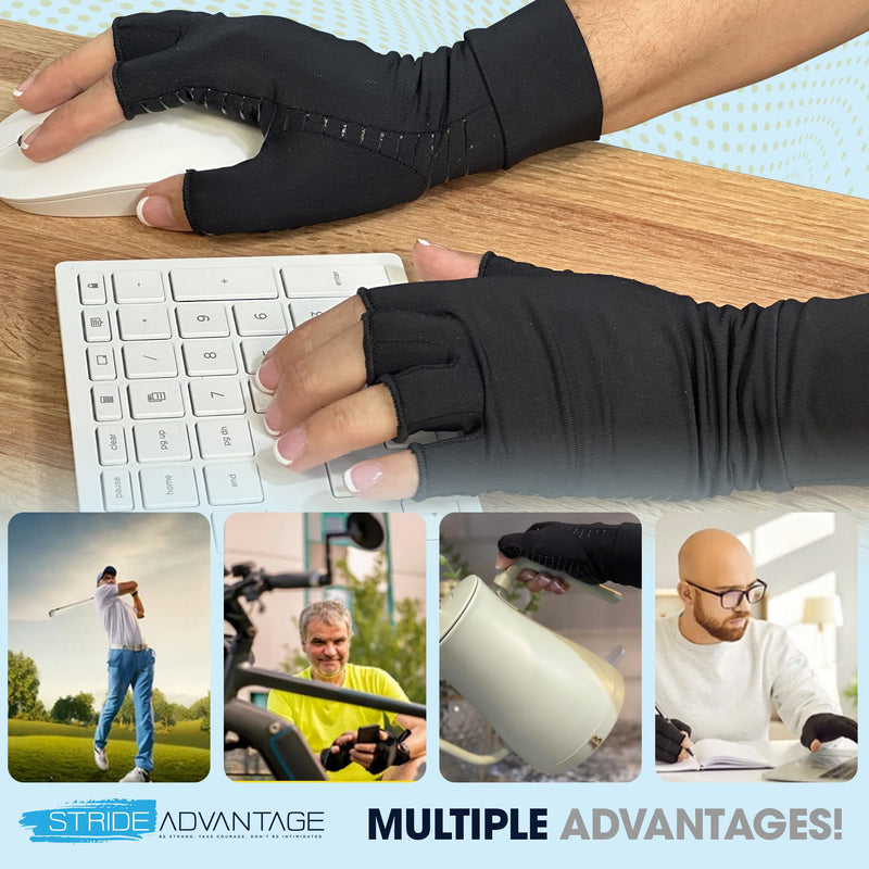 [Australia] - Hand pain gloves, Padded Copper Compression | Fingerless Glove Trigger Finger Rheumatoid Psoriatic Arthiritis Carpal Tunnel Hand Pain Relief Hand | Sport gloves, Gym Gloves Large 