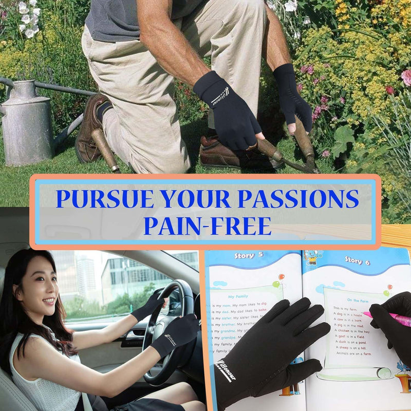 Big Mango 2 Pairs Copper Arthritis Gloves, Compression Gloves for Women Men Relieve Pain from Rheumatoid Arthritis, Carpal Tunnel, Swelling, Everyday Hands Support (Open Finger + Full Finger, Small) Small (2 Pair)