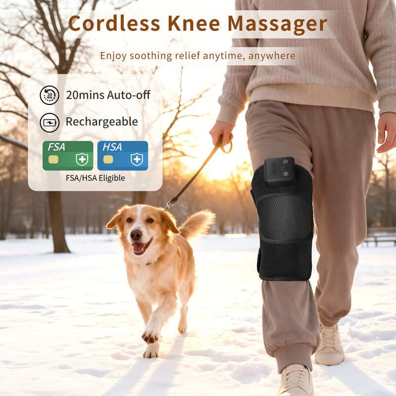 Nekteck Knee Massager with Heat - Cordless Heated Knee Brace with Vibration for Pain Relief, Rechargeable Knee Heating Pad with 5 Heat Levels and 3 Massage Mode, Ideal Gift for Mom Dad Matte Black