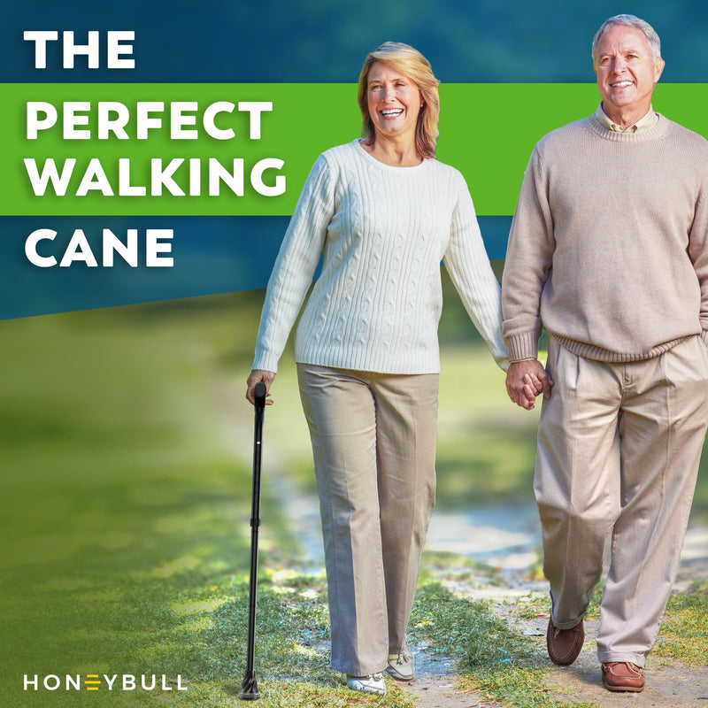 [Australia] - HoneyBull Walking Cane | Single Tip Canes for Men & Women, Foldable, Adjustable, Heavy Duty Up to 250 Pounds, with Travel Bag, Walking Canes for Seniors Premium Tip Black 