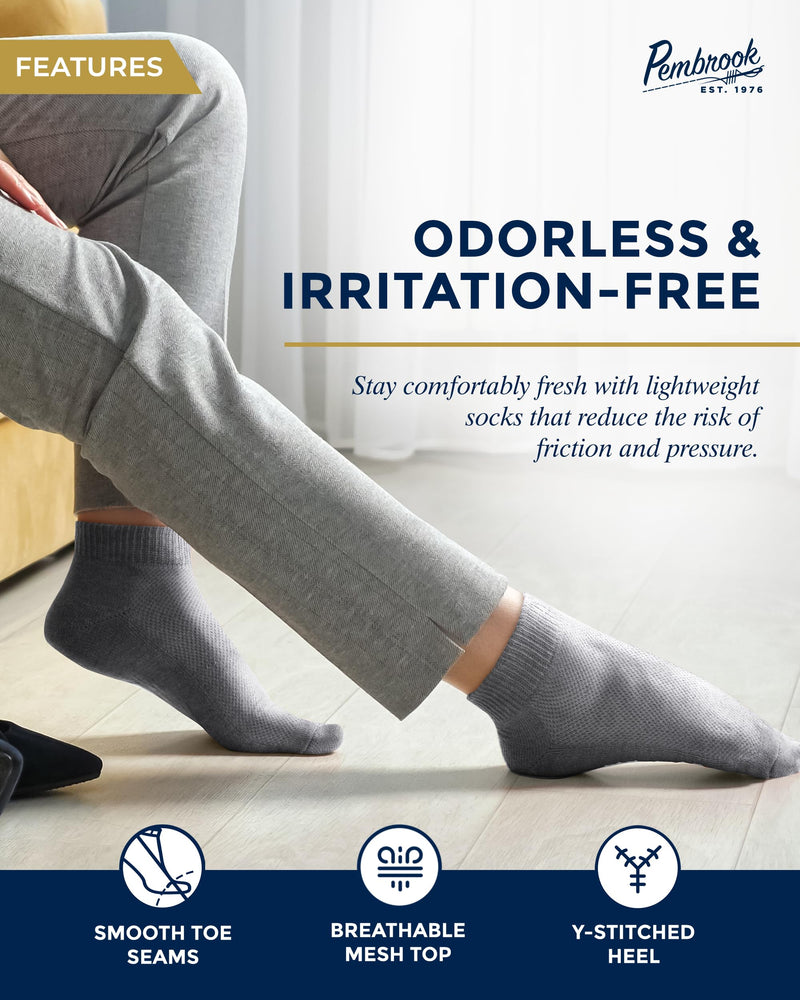 [Australia] - Pembrook Ankle Diabetic Socks for Women and Men - 6 Pairs | Low Cut Neuropathy Socks for Women | Smooth Toe Seams Large 2 White / 2 Gray / 2 Black - 6 Pairs 