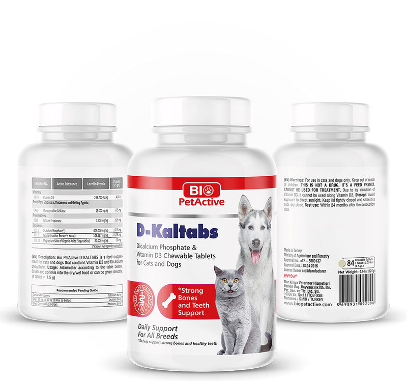 D-Kaltabs Phosphorus, Calcium Vitamin D3 Supplement for Dogs & Cats, Prenatal Pet Vitamins, Daily Pet-Tabs, Strong Nail, Teeth Support, 84 Chewable Tablets 84 Chewable Tablets D-Kaltabs - PawsPlanet Australia