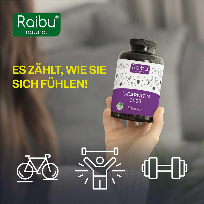 [Australia] - High-dose L-carnitine capsules - 180 vegan capsules, 3000 mg L carnitine tartrate per daily dose - premium quality & laboratory tested - pure, most stable form for optimal absorption 