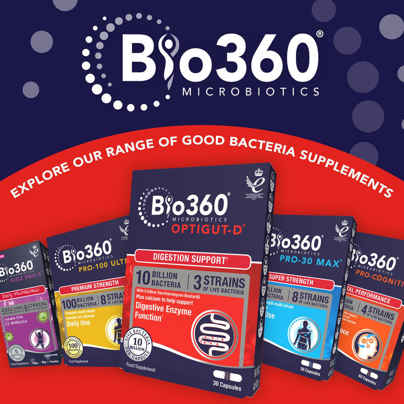 Natures Aid Bio360 OptiGUT-D Probiotic 10 Billion Live Bacteria - High Strength Vegan Digestive Gut Health Support - Gut Health Supplement for Adults & Kids - Gluten Free, Non-GMO - 30 Capsules | Digestion Support Bio360 OptiGUT-D 30 Capsules