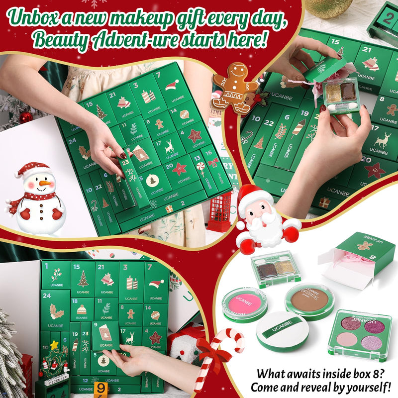 [Australia] - Makeup Advent Calendar 2025, 24 Days Christmas Makeup Gift Set for Adult Women & Teen Girls, UCANBE 2025 Xmas Countdown Calendar Beauty & Cosmetics Holiday Surprise Make Up Gift Kits for Women Full Kit 