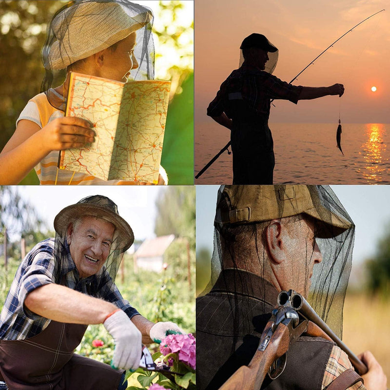 [Australia] - PHOGARY mosquito head net (4 pieces) with carry bag, insect protection hat, face protection for anyone who enjoys outdoor activities, black mesh for optimal visibility, washable 46 x 46 