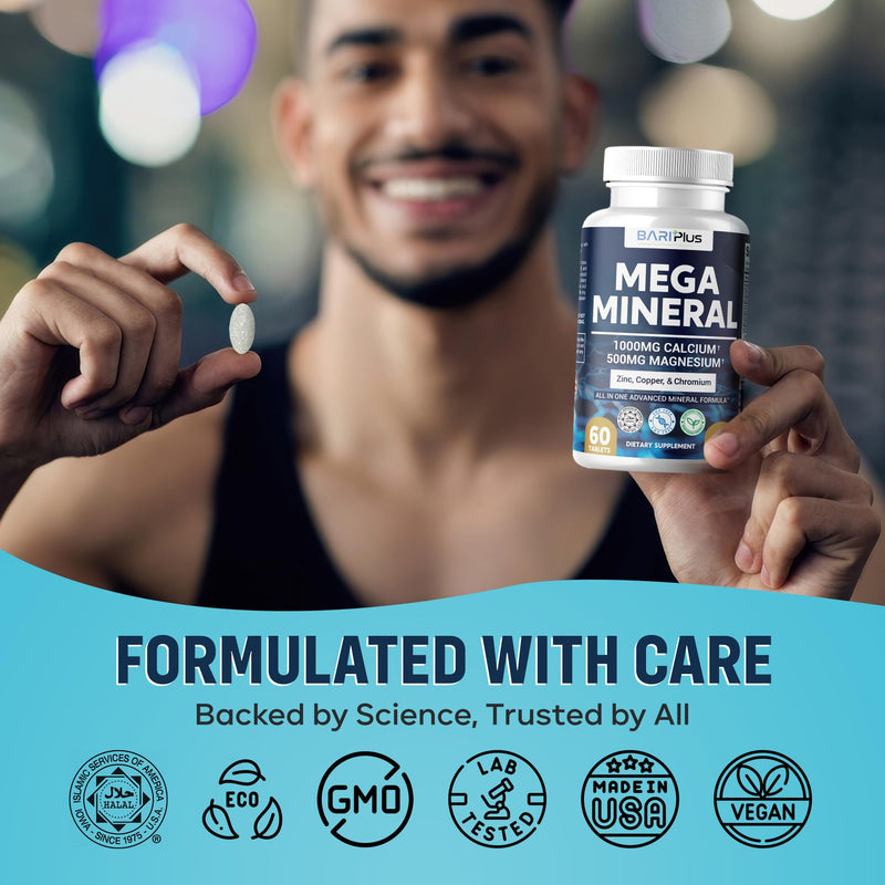 [Australia] - Mega Mineral ‚Äì Complete Complex with Vitamin D, Calcium, Magnesium, Zinc, Potassium, Boron, Selenium, Chromium & 72 Trace Minerals ‚Äì Iron-Free ‚Äì USA Made ‚Äì 60 Tablets 