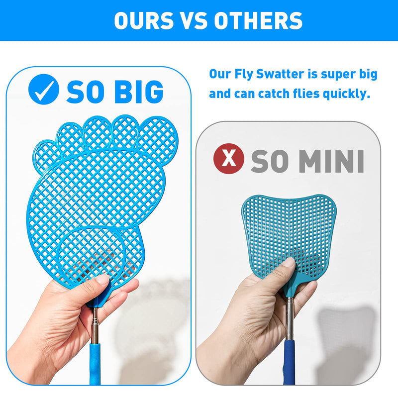 fly swatter Telescopic, flexible and durable telescopic stainless steel telescopic handle, suitable for home, classroom and office (2Pcs)