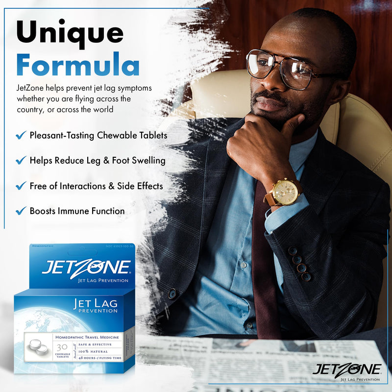 Jet Lag Remedy - Business & Vacation Homeopathic Travel Aid – Trusted for Over 18 Years - Immune – Circadian Rhythm - Fatigue – Exhaustion – Tired - Insomnia – Covers 48hrs Flying Time - 30 Chewables 30 Count (Pack of 1)