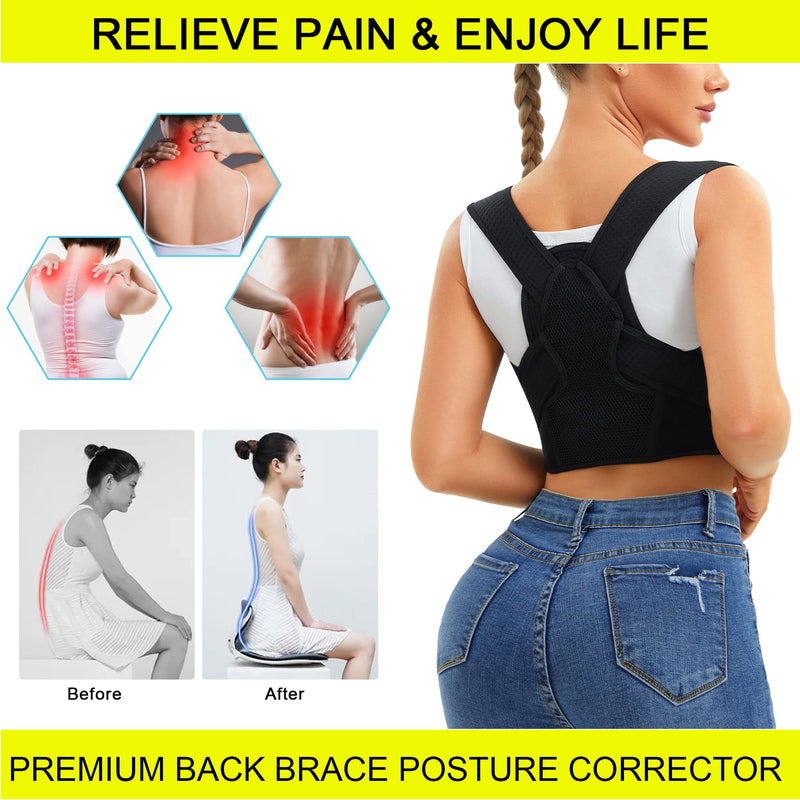 URSEXYLY Posture Corrector for Women and Men Adjustable Upper Back Brace Breathable Spine Support-Neck, Shoulder, Clavicle, Back Relief(M/L,Black) M/L Black