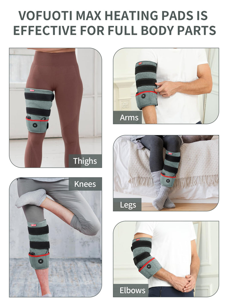 Portable Cordless Leg Heating Pad with 7.4V 6000mAh Battery | Electric Heated Knee Brace Warmers Wrap with 3 Temperature Settings, Gifts for Men Women, FSA Eligible HSA Gray
