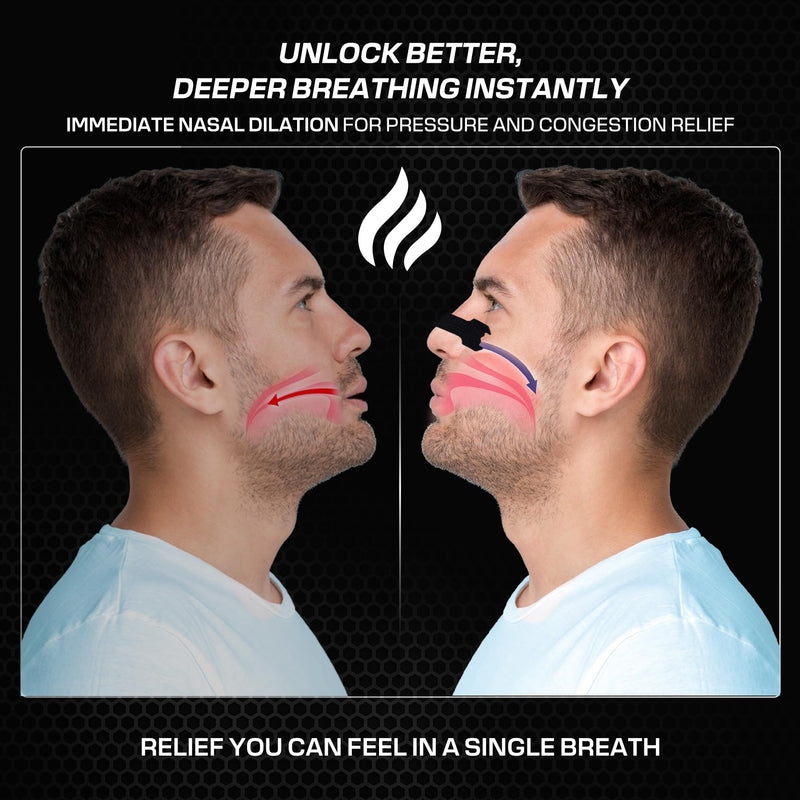 [Australia] - Slim Performance Nose Strips for Breathing (60 Ct) - Oil & Sweat Proof Adhesive - Extra Strength Athletic Nasal Strips for Sleeping - Boosts Oxygen Intake & Drive, Reduces Snoring, Improves Sleep Black 