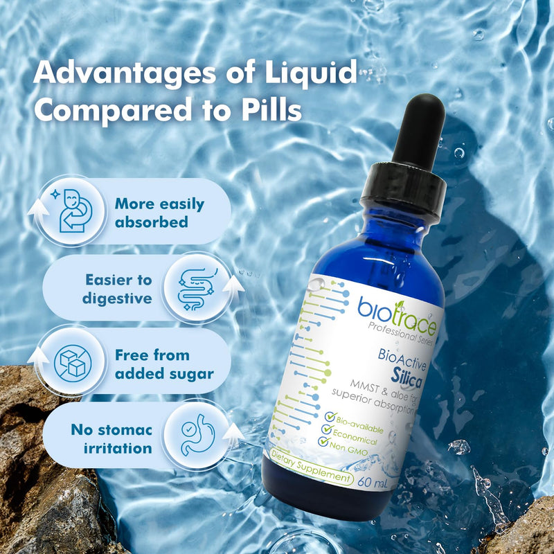 [Australia] - Biotrace BioActive Silica Drops | Liquid Mineral Concentrate for Healthy Hair, Skin, Nails and Collagen Production | Helps Manage Calcium, Joint and Bone Function | 2.02 Fl Oz 