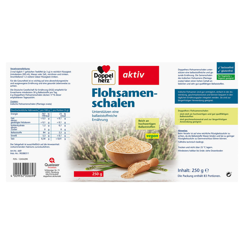 [Australia] - Doppelherz psyllium husks - to support a fiber-rich and healthy diet - neutral in taste - 250 g 