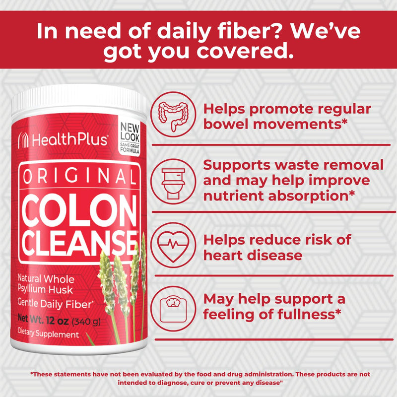 [Australia] - Health Plus Colon Cleanse - Natural Daily Fiber Powder- Gluten Free, Detox, Heart Healthy (12 Ounces, 48 Servings) Original 12 Ounce (Pack of 1) 