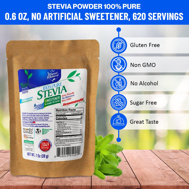 [Australia] - 100% Pure Stevia Powder extract leaf 1 Oz, No Artificial Sweetener, 1049 Servings | Stevia Green Leaf Extract | Zero Calorie & Keto Friendly 